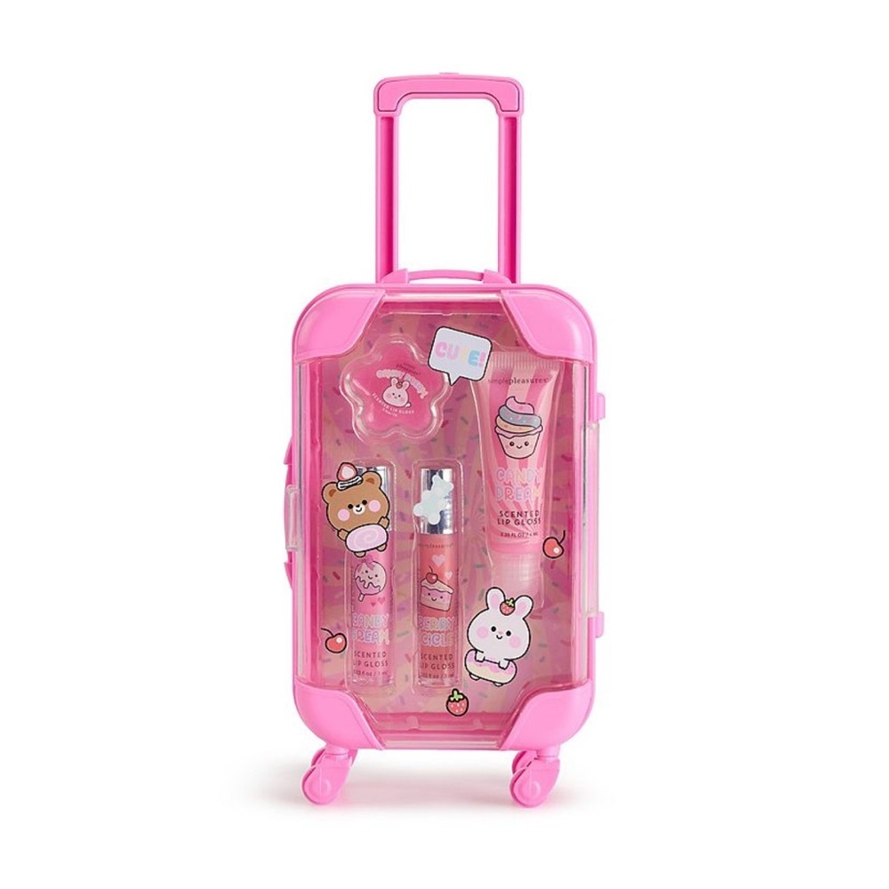 Lip Gloss set of 3 Pink Mini Rolling Suitcase New Christmas